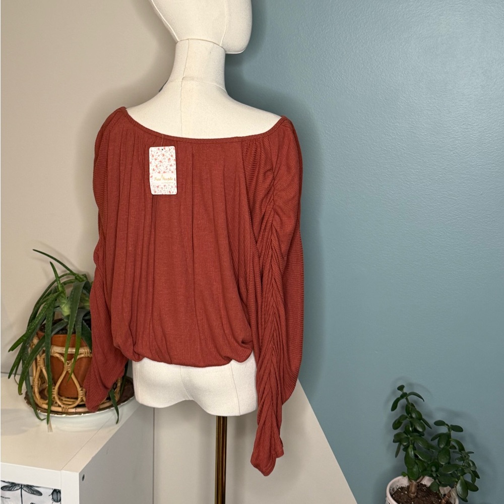 Free People FP Beach Rust Ribbed Batwing Top NWT Medium Boho Oversized - Picture 5 of 13